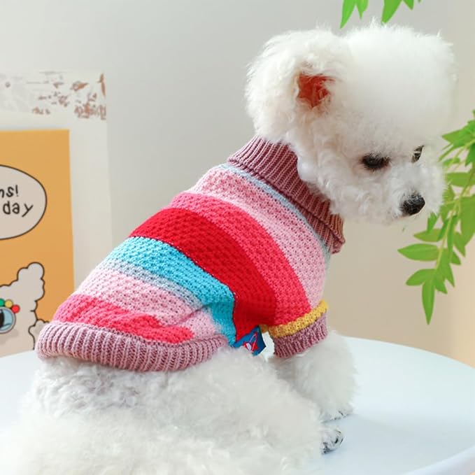 Rainbow Puppy Sweater for Small Dog Pullover Knitted Dog Sweatshirt Cable Cat Knitwear Warm Pet Clothes for Kitten Chihuahua Yorkie Toy Poodle (Rainbow, Small)