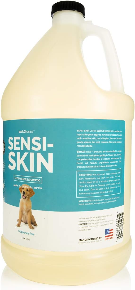 Bark2Basics Sensi-Skin Hypoallergenic Dog Shampoo, 1 Gallon, All Natural Ingredients, Sensitive Skin Pet Shampoo, Gentle, No Fragrance, Non-Irritating, For Dogs with Allergies and Dry, Itchy Skin | 16:1 Concentrate Makes 16 Gallons; Fragrance Free, Tear