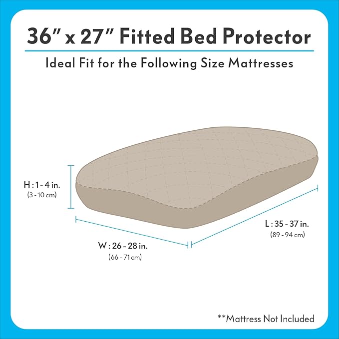 Paw Inspired Waterproof Fitted Cover for Dog Bed | Washable Bed Protector for Dog Mattress | Removable Replacement Cover for Medium to Large Pet Bed (Beige, 36 x 27 x 5 Inch)