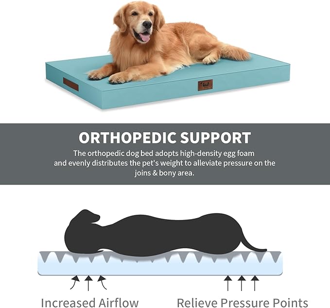 Outdoor Extra Large Dog Bed, Jumbo Waterproof Dog Bed for Large Dogs, Orthopedic Egg Crate Foam Pet Mat with Removable Oxford Cooling Cover, Light Blue