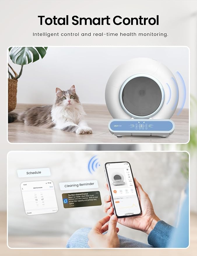 Self Cleaning Litter Box, Integrated Safety Automatic Cat Litter Box Self Cleaning 65L+9L for Multiple Cats, App Control, Odor Removal, Includes Mat & Liner (3 Rolls) - Blue