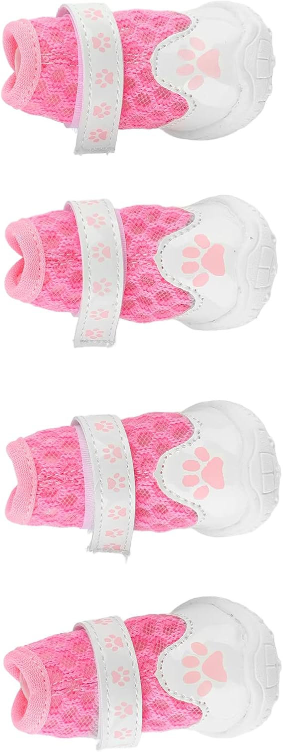 TITA-DONG 4pcs Mesh Dog Shoes, Breathable Dog Boots for Summer Hot Pavement, Cute Comfortable Slip Resistant Dog Boots Paw Protectors with Breathable Rubber Sole for Small Medium Large Dogs(Pink)