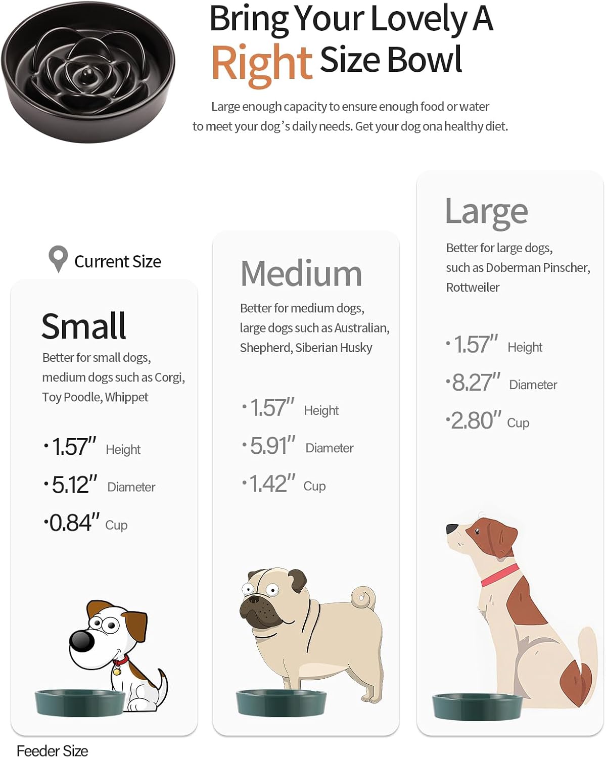 Black Ceramic Slow Feeder Dog Bowl for Small and Medium Breeds,6.1 in Slow Feeding Bowl,Puzzle Cat Dog Food Bowl for Fast Eater,Maze Dish Puzzle Bowl for Small Dogs and Cats
