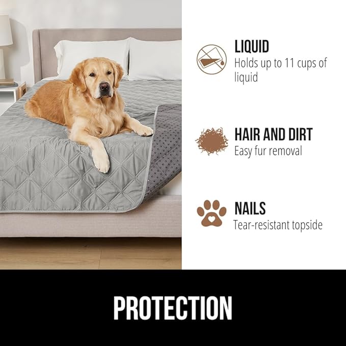 GORILLA GRIP Waterproof Couch Cover for Dogs, Gripped Slip Resistant Backing, Leak Proof Washable Dog Blanket Covers Sofa, Bed, Sectional, Crate, Car, RV Seats, Pet Puppy Essentials, 50x40 Light Gray