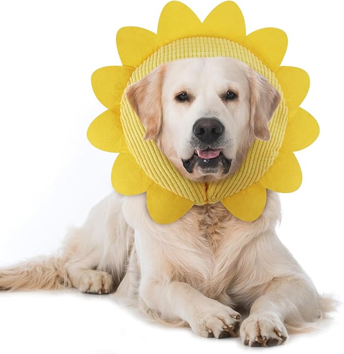 IEUUMLER Inflatable Recovery Dog Collar, Protective Donut Cone, Adjustable Soft Collar for Dog and Cat After Surgery Prevent from Biting & Scratching EU002 - Sunflower M+