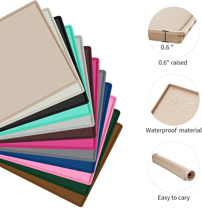Dog Food Mat,Silicone Waterproof Food Tray,Non Slip Pet Bowl Mats Placemat,0.6" Raised Edge,Suitable for Most Small and Medium Sized Pets,18.5" x 11.5"