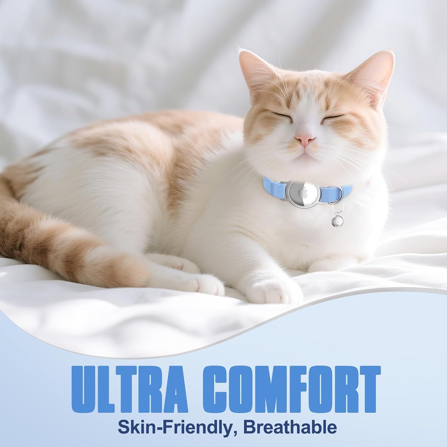 AirTag Cat Collar, Elastic Tracker Collar with Airtag Holder and Bell | Compatible with Apple Air Tag, Lightweight & Scratch Resistant, Adjustable Stepless GPS Pet Collar for Cats Kittens, Blue