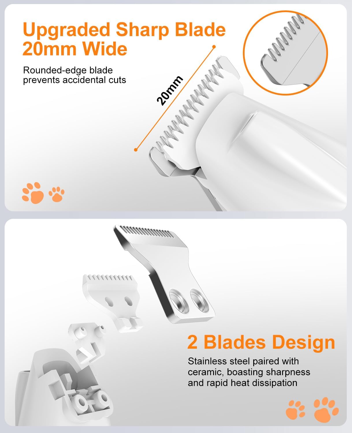 IREDOON Dog Paw Trimmer with LED Light, 8PCS Grooming Kit for Dogs & Cats | 35dB Low-Noise,Safe Curved Ceramic Blade, Cordless Precision Pet Hair trimmer for Grooming, for Paws, Eyes, Ears, Face, Rump
