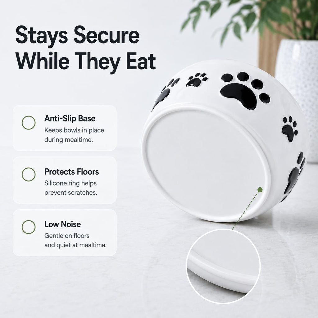 Ceramic Dog Bowls Set, 5''×2'', with Anti-Slip Rings, 2 Cups Capacity