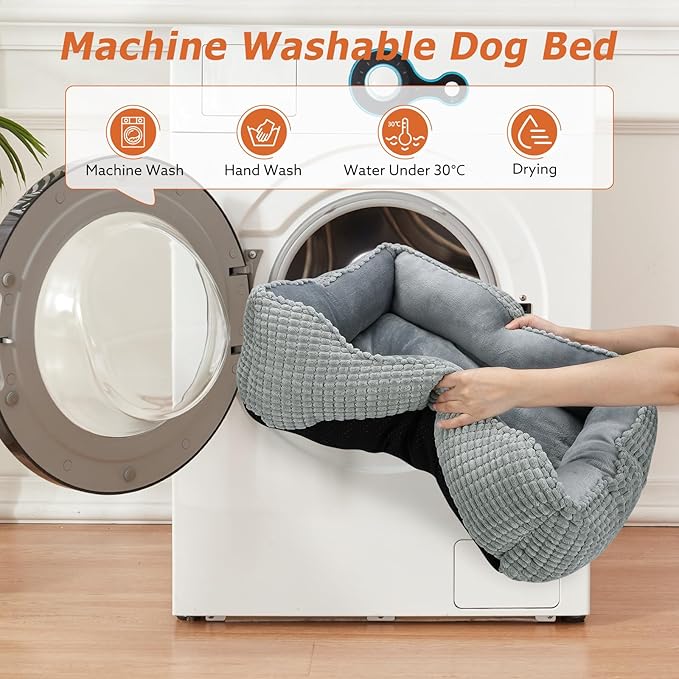 MIXJOY Rectangle Washable Orthopedic Dog Bed for Small, Medium and Large Dogs, Soft Calming, Sleeping Puppy Bed Durable Pet Cuddler with Anti-Slip Bottom, S (20"x19"x6")