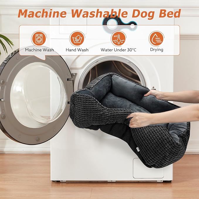 MIXJOY X-Large Dog Bed for Large, Medium, Small Dogs - Rectangle, Washable, Orthopedic, Soft Calming Sleeping Puppy Bed - Durable Pet Cuddler with Anti-Slip Bottom - XL (35"x25"x9")