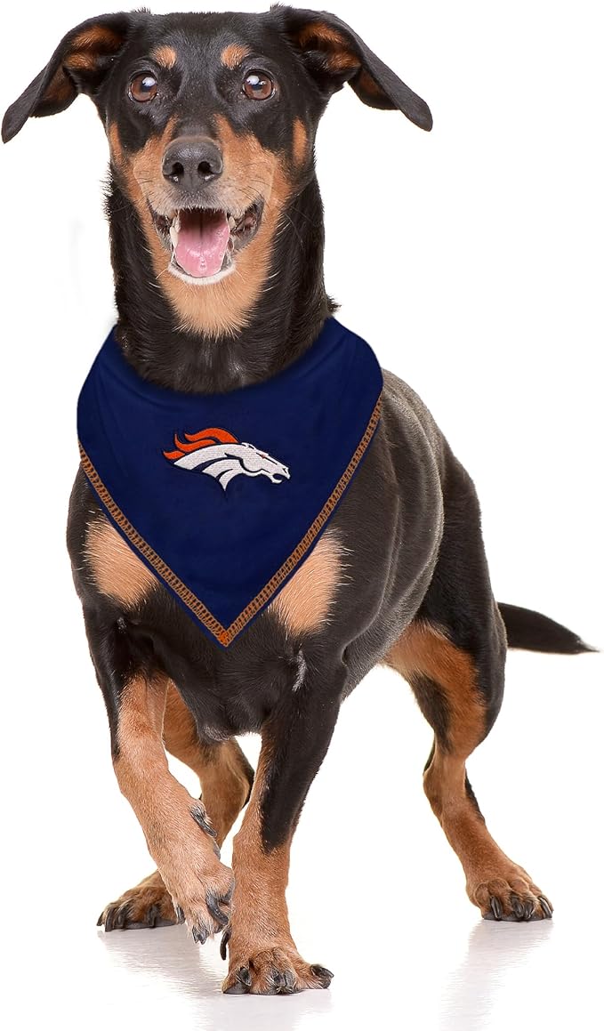 Pets First NFL Denver Broncos TIE Bandana, Large/X-Large. Dog Bandana Scarf Bib for Pet Cat Dog. The Ultimate Game-Day, Party Bandana (DEN-3550-L-XL)