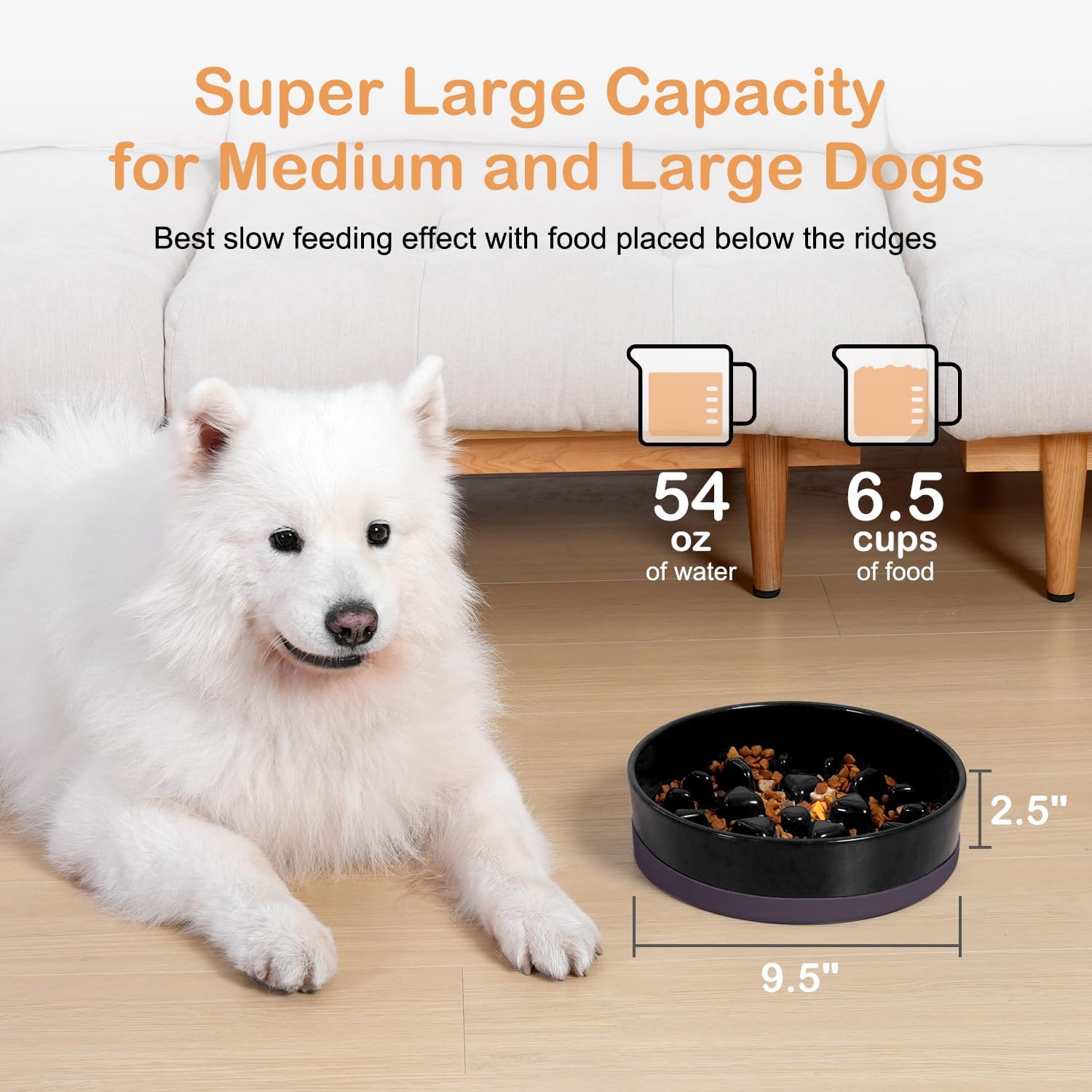 Sted Ceramic Slow Feeder Dog Bowls for Medium Large Breed | Slow Feeding Dog Bowl, Dogs Food Bowls for Fast Eaters, Puzzle Dogs Food Bowl with Silicone Base, Maze Black
