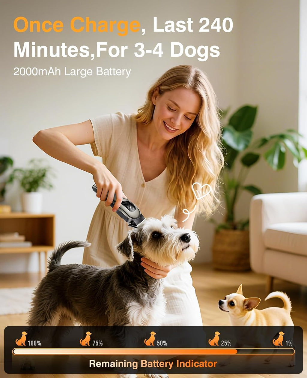 Dog Clippers for Grooming, Dog Grooming Kit for Heavy Thick Hair, Low Noise Cordless Pet Hair Trimmer with Stainless Steel Blade, Professional Rechargeable Hair Trimmer for Dogs and Cats Sliver