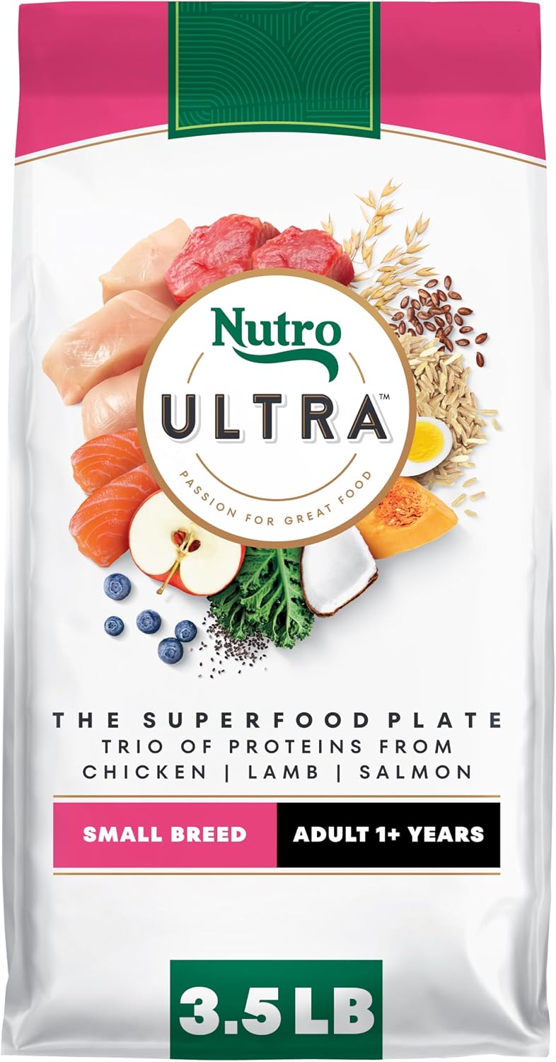 Nutro Ultra Small Breed Adult Dry Dog Food, Chicken, Lamb & Salmon, 3.5 lb | High-protein trio, Non-GMO, no corn, wheat, soy, 14 superfoods blend, Omega 3 & 6 fatty acids, essential antioxidants