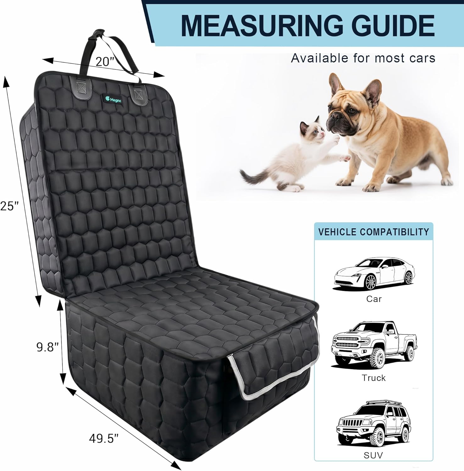 Meginc 2-Pack Front Seat Covers for Dogs, Waterproof Car Seat Protectors | 600D Oxford dog car seat covers with side flaps; non-slip, scratch-resistant captain chair covers for cars, SUVs and trucks