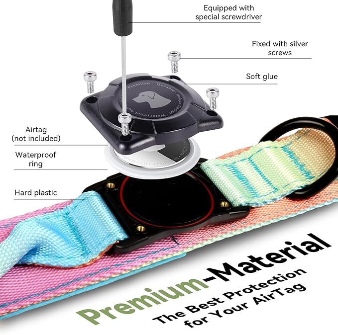2026 Upgrade Waterproof AirTag Dog Collar, Military Tactical Dog Collar with AirTag Holder, Comfortable Control Handle and Metal Buckle, GPS Dog Collar Holder for Medium to Large Dogs(Pastel lcing,XL)