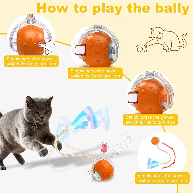 Interactive Cat Toys Ball for Indoor Cats,Automatic Cat Toy with Elastic Mesh Tail,Rechargeable Rolling Kitten Toy,Cat Enrichment Toys for Indoor Cats (Blue1, Cat Toy Ball)