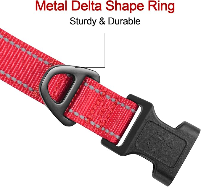 Joytale Reflective Dog Collar, Soft Neoprene Padded, Metal D-Ring, Nylon Pet Collar Adjustable for Puppy and Small Dogs, Red, XS