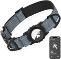 Joytale Airtag Dog Collar, Reflective Pet Collar with Waterproof AirTag Holder, Dual D-Rings, Soft Padded Adjustable for Large Dogs, Gray, L