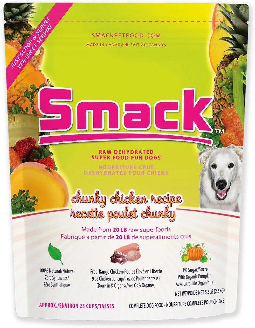 Smack Pet Food Organic Raw Dehydrated Dog Food Grain-Free, Gluten-Free, Raw Food for Dogs (Chunky Chicken, 5.5 Pound)
