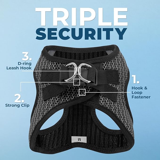 Best Pet Supplies - All Weather Mesh/Plush, Reflective, No Pull Harness for Small, Medium Dogs, Cats - Secure with Hook & Loop Fastener, Buckle, Double D-Rings - Gray 2-Tone, S