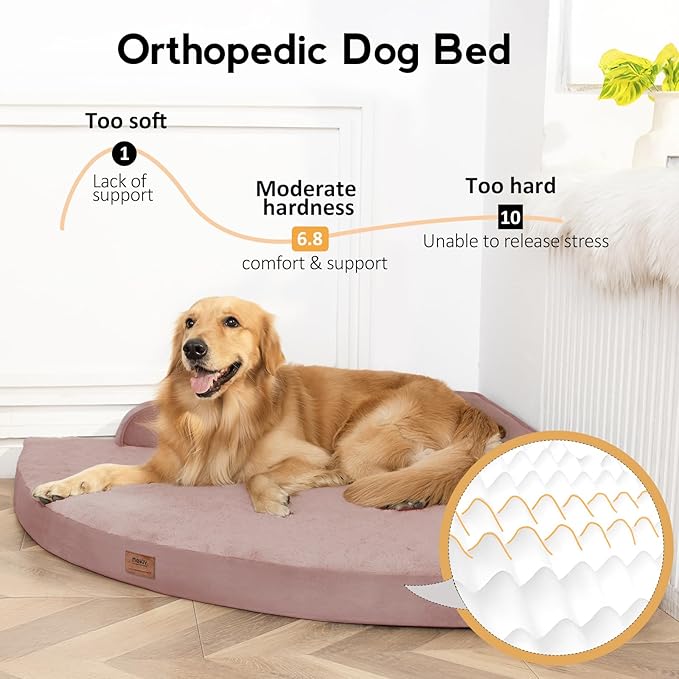 Large Orthopedic Dog Bed with Sides XXXL Dog Beds with Removable Washable Cover Non-Slip Waterproof Pet Bed for Extra Large Dogs - Pink XXXL