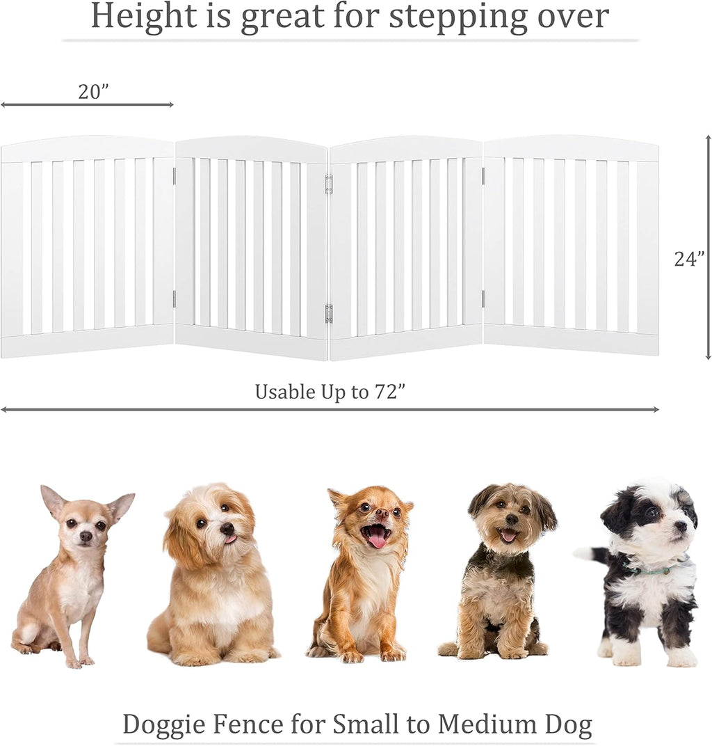 PAWLAND Wooden Freestanding Foldable Pet Gate for Dog,24" H Dog Gate Indoor | Dog Gate for Doorway, Stairs, the House, Step Over Fence, Extra Wide, Room Divider, Front Door, Hallway, 4 Panels, White