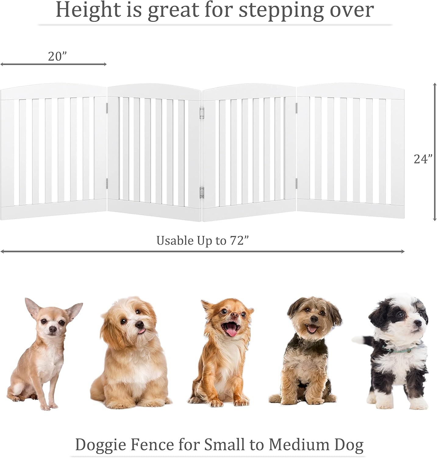PAWLAND Wooden Freestanding Foldable Pet Gate for Dog,24" H Dog Gate Indoor | Dog Gate for Doorway, Stairs, the House, Step Over Fence, Extra Wide, Room Divider, Front Door, Hallway, 4 Panels, White