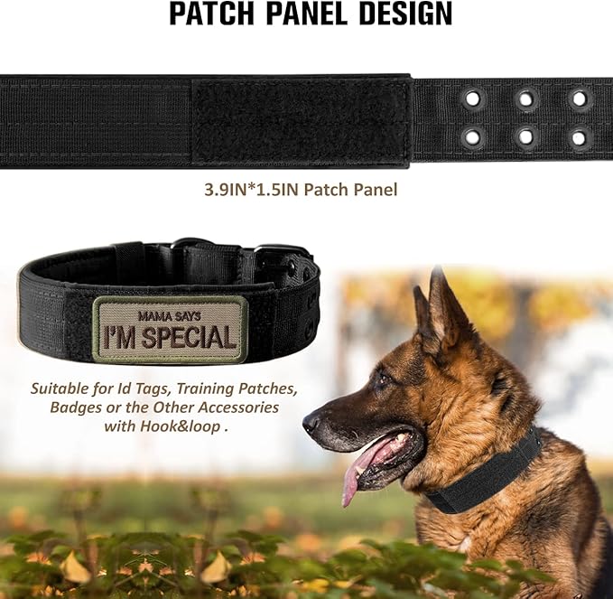Tactical Dog Collar Military Adjustable Dog Collars Soft Nylon Training Collar with Patch Heavy Duty Metal Buckle Collars for Medium Large Dogs (Violet, M)