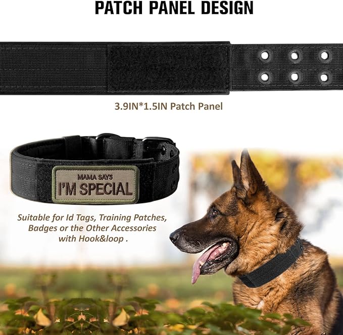 Tactical Dog Collar Military Adjustable Dog Collars Soft Nylon Training Collar with Patch Heavy Duty Metal Buckle Collars for Medium Large Dogs (Violet, L)