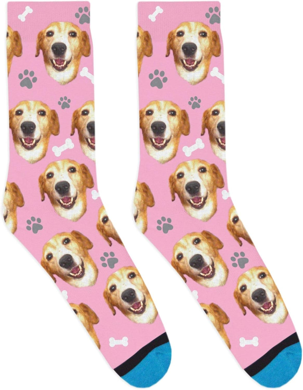 DivvyUp Socks - Custom Dog Socks - Put Your Dog on Socks! (Large, Pink)