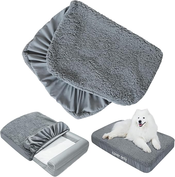 Dog Bed Covers Soft Plush Replacement Washable, Waterproof Pet Mattress Bed Liner Grey 41x29 Inches, for Dog/Cat, Cover Only