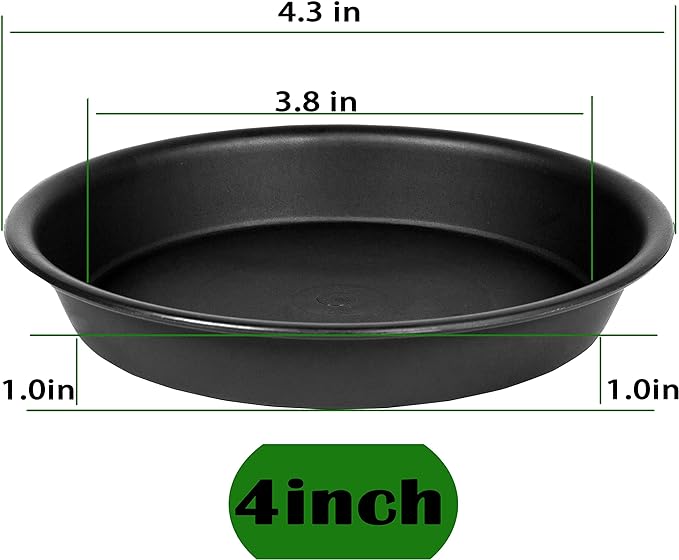 6 Pack Plastic Plant Saucer Water Drip Tray, 4 5 6 7 8 9 10 11 12 13 15 17 19 inch, Heavy Sturdy Plant Drainage Tray for Indoors Outdoor, Flower Saucers for Pots Base (4", Black)