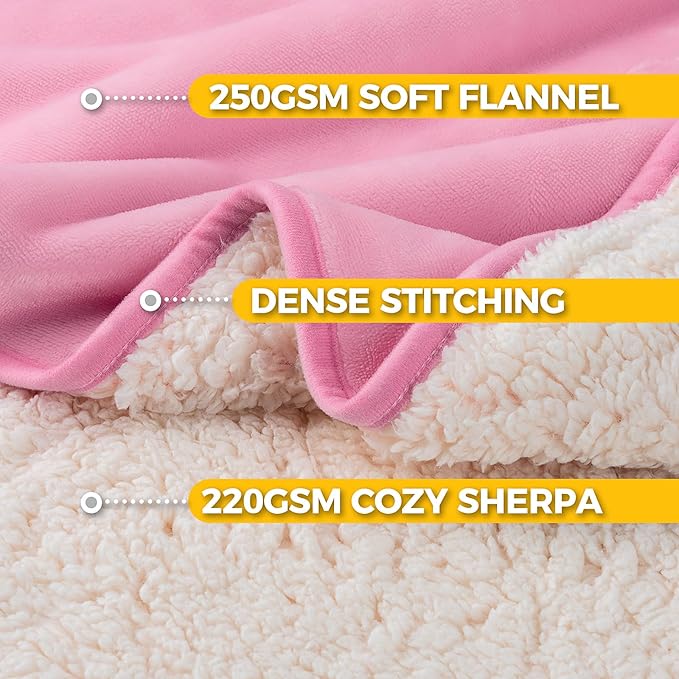 Sunheir Waterproof Blanket for Queen Size Bed - 90"x86" Soft Reversible Sherpa Fleece Flannel Dog Blankets for Large Dogs, Pet Blanket for Bed, Couch, Soft Plush Furniture Protector, Pink