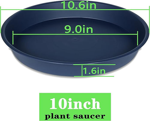 2 Pack of 10 inch Plant Saucer Gray, Heavy Duty Plastic Plant Saucer 10 inch Round, Durable Plant Tray for Pots, Plant Saucers for Indoors, Plant Trays for Planter 9"/10" (10", Blue)