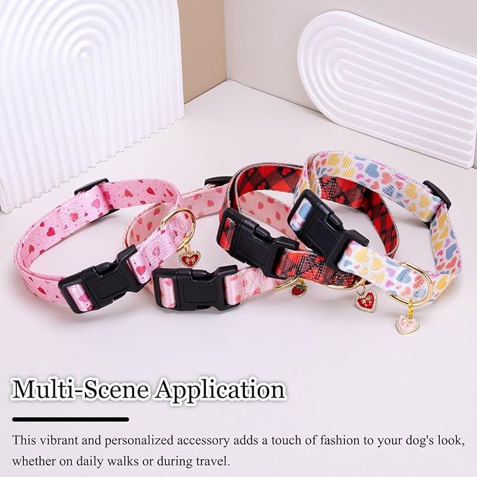 Love Pattern Dog Collar with Buckle Adjustable Safety Nylon Collars for Small Medium Large Dogs, Cute Stylish Girl Boy Christmas Dog Collar(Pink Heart,XL)