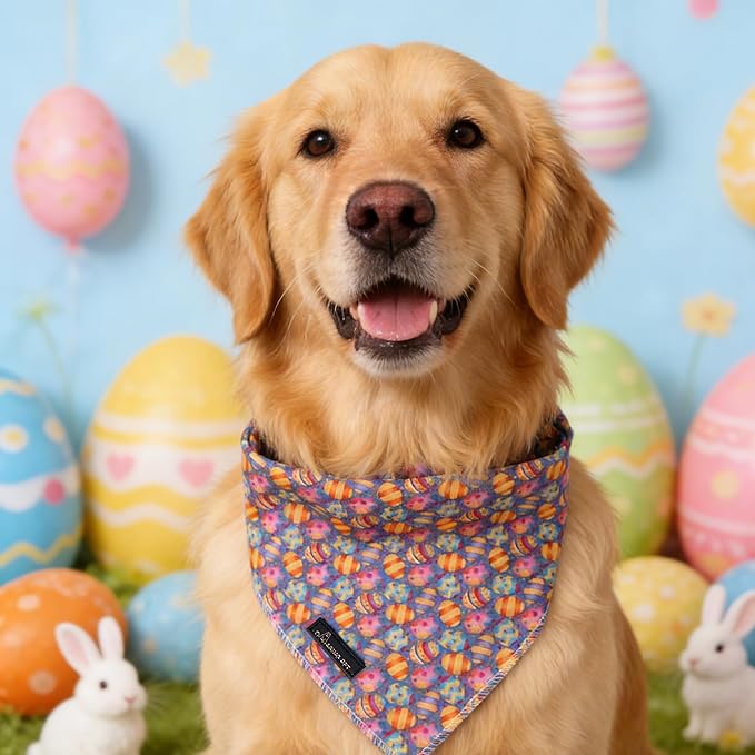 ARING PET Easter Dog Bandanas, Cute Purple Colorful Eggs Pet Bandana Scarf Triangle Bibs for Puppy Small Medium Large Boy Girl Dogs Cats-L