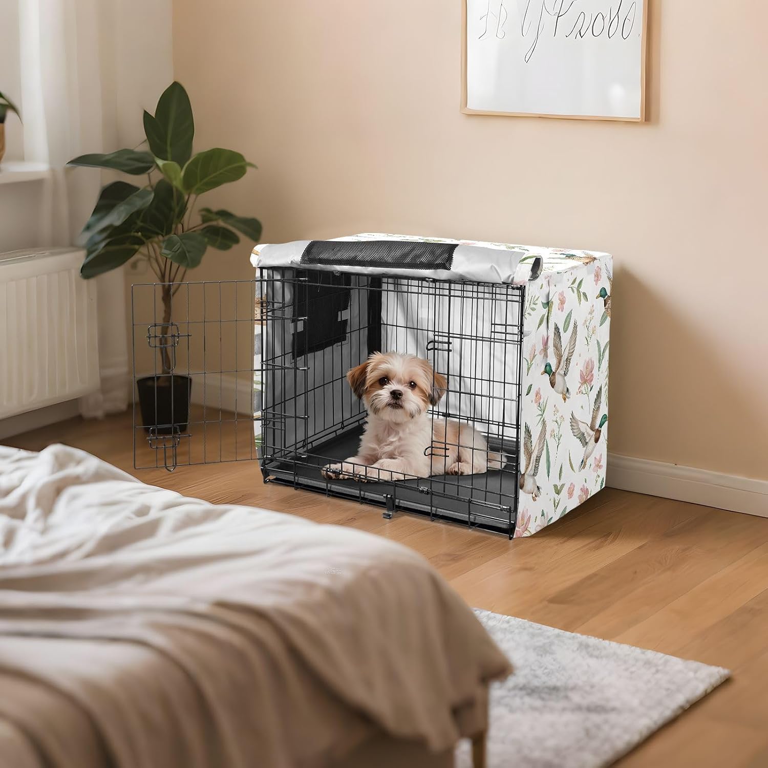 Mallard Ducks Dog Crate Cover 600D Oxford Heavy Duty Kennel Cover Mesh Window Soundproof Waterproof Sunshade Universal Fit for 42 inches Wire Cage