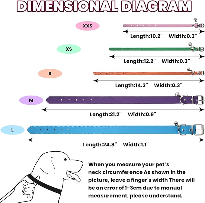 XS Dog Collar for Teacup Adjustable Teacup Dog Collar for Small Medium Large Dogs 3/8 inch Width (Purple, XS)