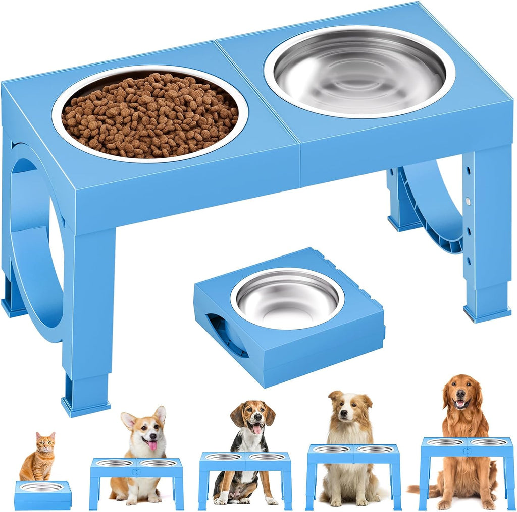 XIAZ Elevated Dog Bowls Large Breed Raised Dogs Bowl Stand Large/Medium Sized Dog Stainless Steel Food Water Bowl Stands 5 Heights Adjustable 9/11/12/15in Pet Feeder Dish Station
