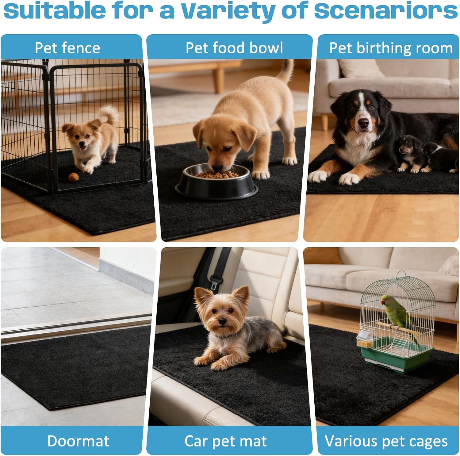 46" x 60" x 0.23" Dog Crate Mat, Extra Large Size, Non-Slip and Waterproof, Washable, Reusable, Can Be Cutting to the Appropriate Aize, Protects Floors, Soft and Absorbent Surface, Rubber Bottom