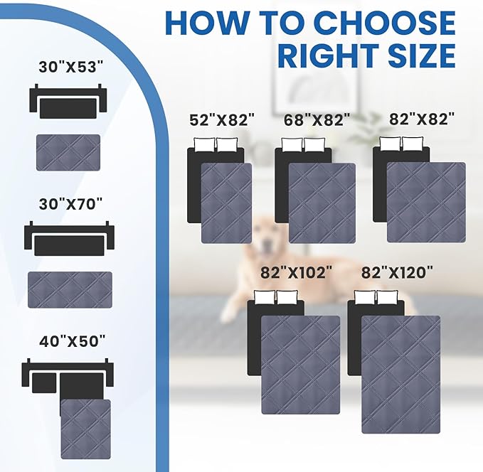 Waterproof Dog Bed Cover Pet Blanket, Soft Couch Cover for Dogs Washable, Non-Slip Dog Blanket Protect Furniture Couch Sofa Car for Puppy Large Dogs Cat (52x82 Inch, Grey Blue)