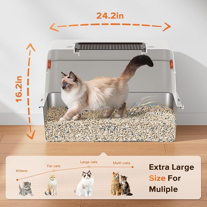 XL Premium Stainless Steel Enclosed Cat Litter Box with Lid, Extra Large Heavy-Duty Metal Litter Box for Big Cats & Multi-Cat Homes|Leak-Proof, Odor-Locking, Non-Stick Surface | Easy Clean (White)