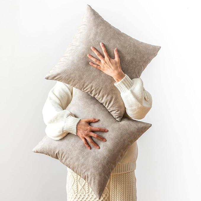 Vintage Pillow Covers Pack of 2, Grey Thickened Rustic Farmhouse Decorative Leather Throw Pillow Covers, for Home Decor Couch Sofa Chair Living Room Abrasion Cushion Cover 20x20 Inch.