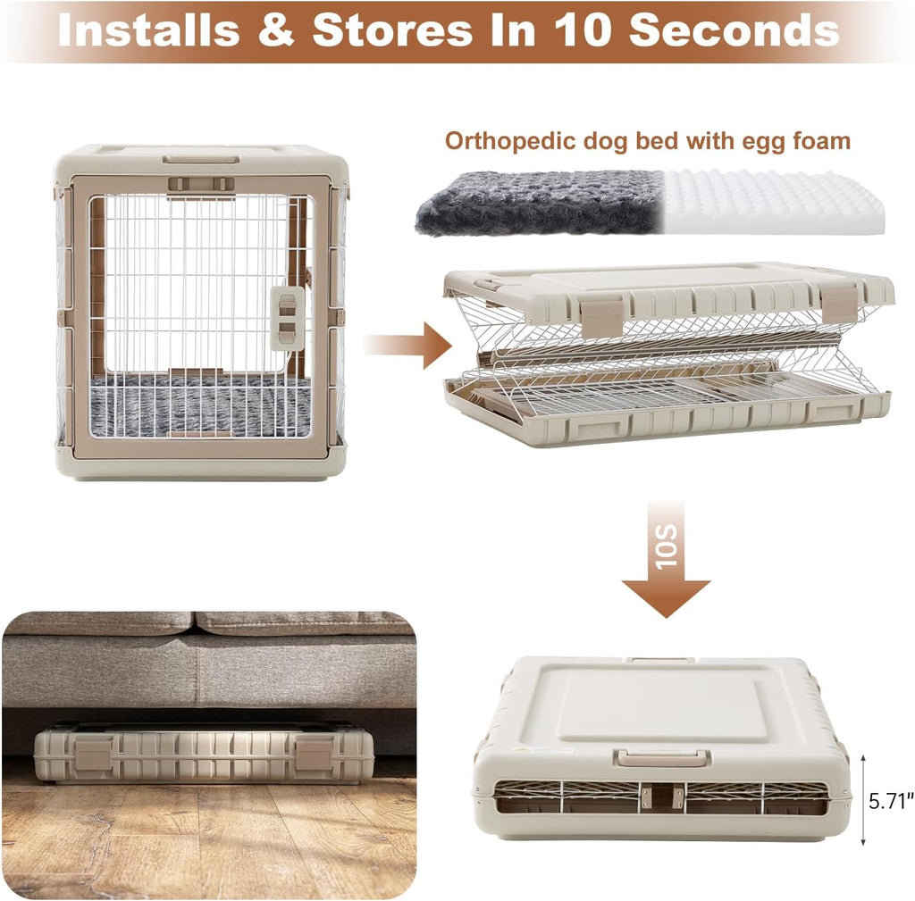 ZOMISIA Collapsible Dog Crate with Bed Mat, 28'' Dog Kennel for Medium Dogs | Foldable Portable Dog Kennel for Travel,Tool-Free Assembly,2 Rolling wheels & Handles for Indoor & Outdoor Use,Washable Cover