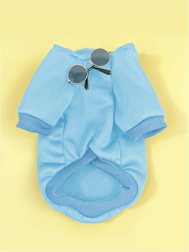 QWINEE 3Pcs Dog Hoodie Cat Apparel Dog Custume Set with Necklace and Sunglasses Pet Clothes for Puppy Small Medium Dogs Cats Light Blue Medium