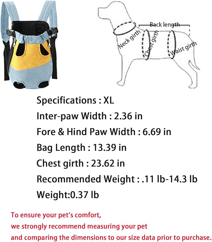 Lightweight Pet Backpack Carrier for Small Dogs & Cats - Easy-Fit Adjustable Straps, Basic Legs-Out Design, Durable for Daily Use (Fits Pets Under 15lb) (Yellow-White Color-Blocked, X-Large)