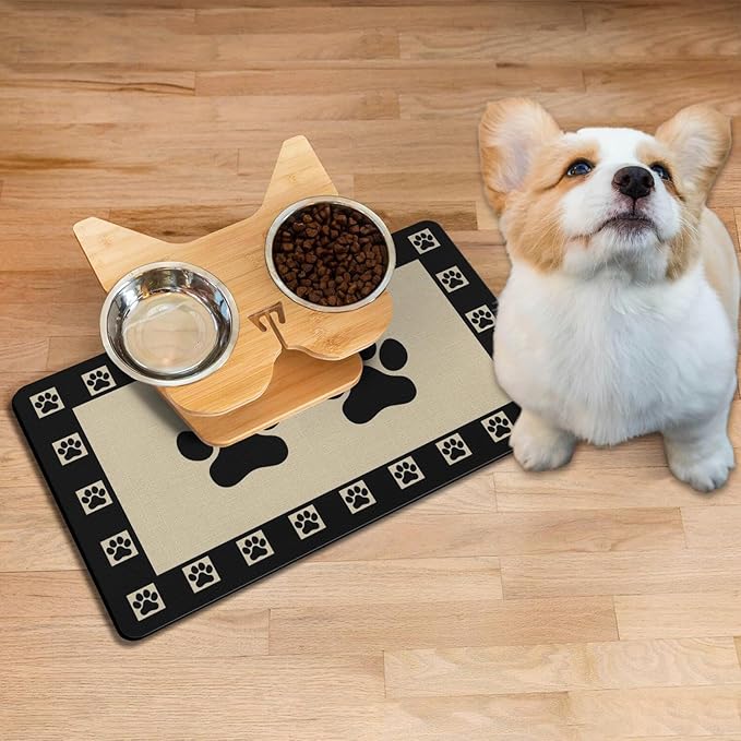 Absorbent Pet Dog Bowl Mat for Food and Water, Pet Cat Food Feeding Mat with Non Slip Rubber Backing, Dog Food Mats for Floors Waterproof, 17"x30"