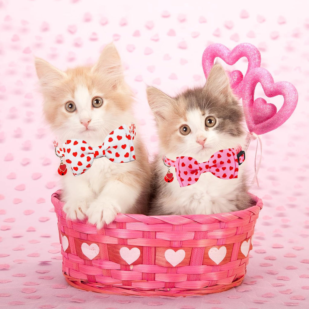 JarThenaAMCS 3Pcs Valentine's Day Cat Collar Love Heart Bowtie Collar with Breakaway Bell Red White Pink Adjustable Kitten Collars for Girl Boy Cat Small Pet